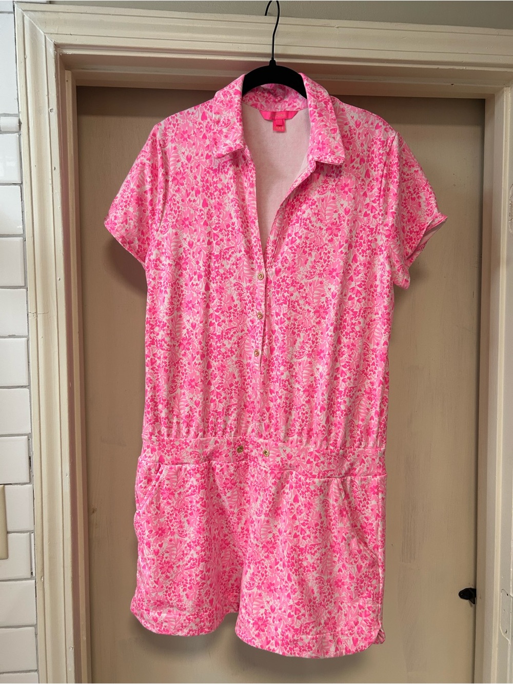 Lilly Pulitzer Pink Floral Short-Sleeve Romper MISSING BELT